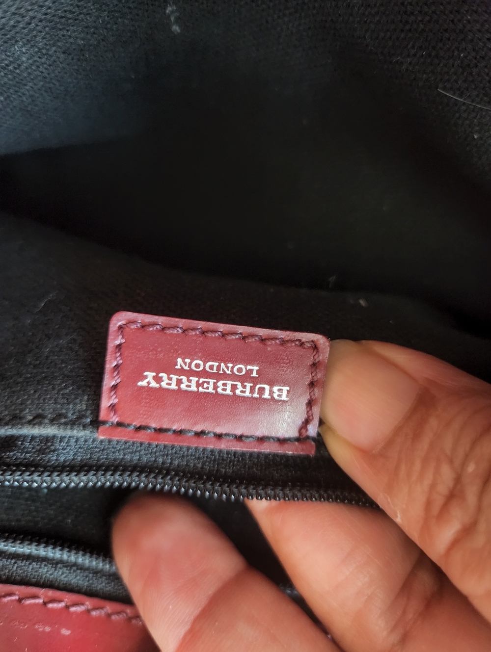 Burberry Beige Check Tote with Burgundy Handles - Picture 10 of 11